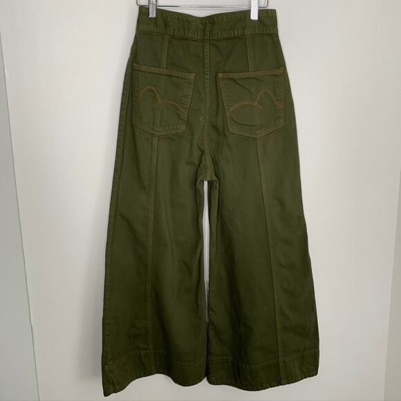Farm Rio Wide Leg Pockets Twill Trousers Women's Size 38 Green Small - Picture 3 of 13